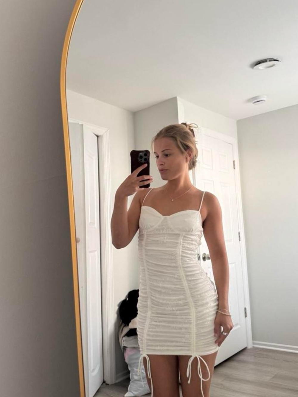 Princess Polly White Ruched Spaghetti-Strap Mini Dress